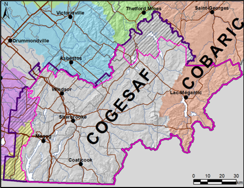 Région d'étude du PACES Estrie.